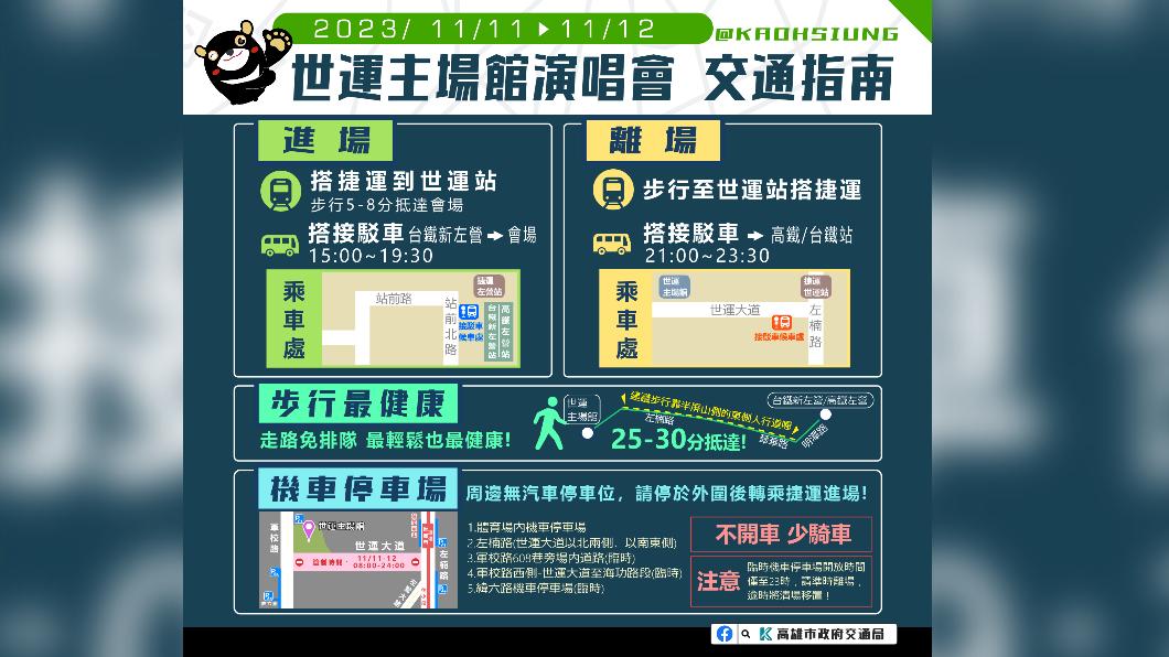交通局祭出交通管制,呼籲民眾多搭乘大眾交通工具。(圖/高市府交通局)