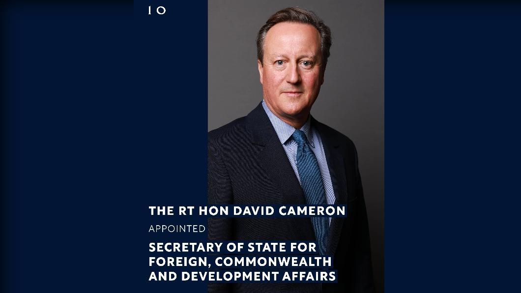 英國前首相卡麥隆回鍋擔任外交大臣。(圖/翻攝自英國首相推特)