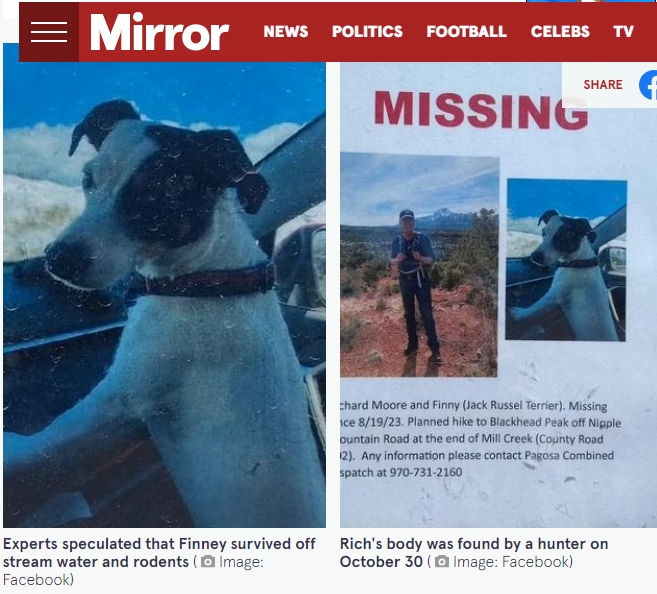 該名登山客愛犬陪伴主人將近兩個月。(圖/翻攝自The Mirror官網)
