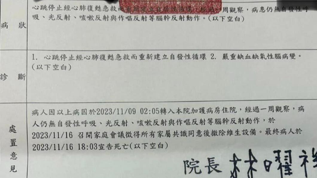 過世女嬰的診斷書。(圖/翻攝自臉書)