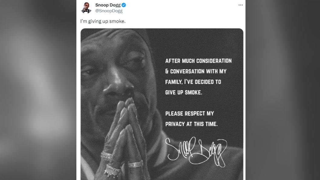 Snoop Dogg宣布戒大麻煙。(圖/翻攝自X@Snoop Dogg)