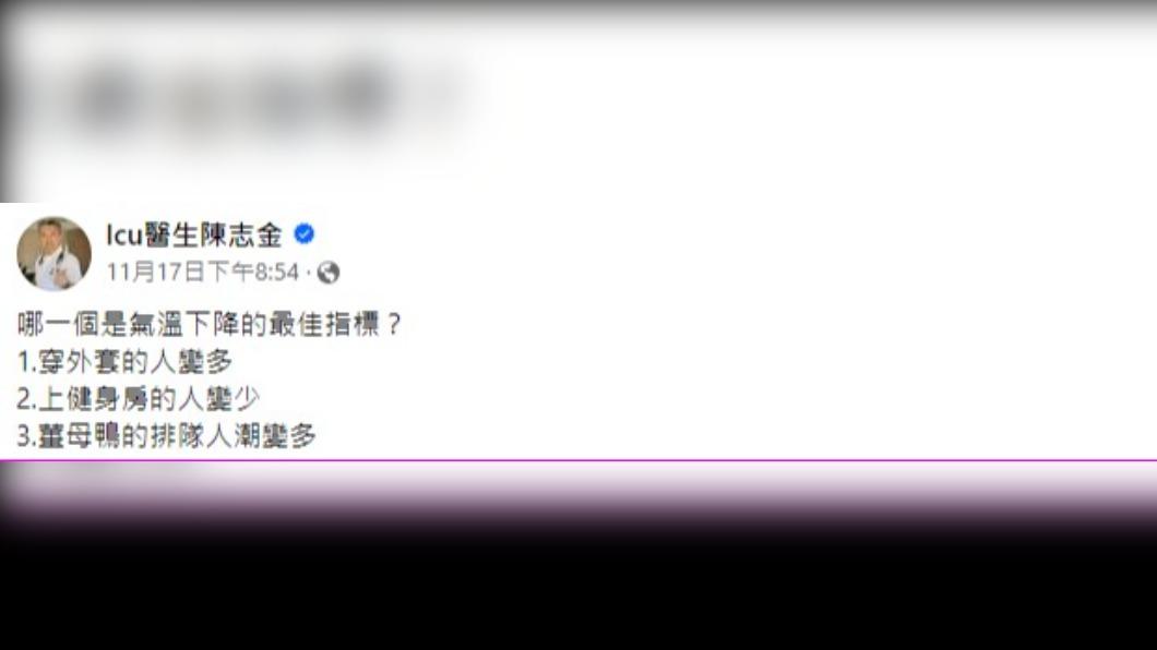 陳志金醫師詢問網友天冷最佳指標。（圖／翻攝自臉書「ICU醫生陳志金」）