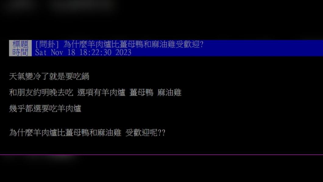 原PO發現朋友幾乎都想要吃羊肉爐。（圖 / 翻攝自PTT）
