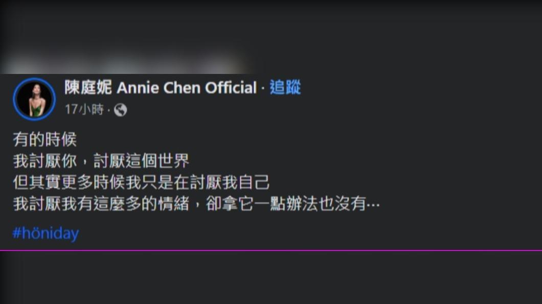 陳庭妮罕見曝光心聲。(圖/翻攝自陳庭妮臉書)