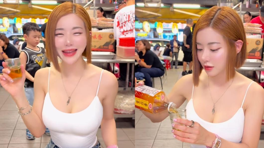 DJ Soda大口爽喝麥仔茶。(圖/翻攝自@deejaysoda IG)