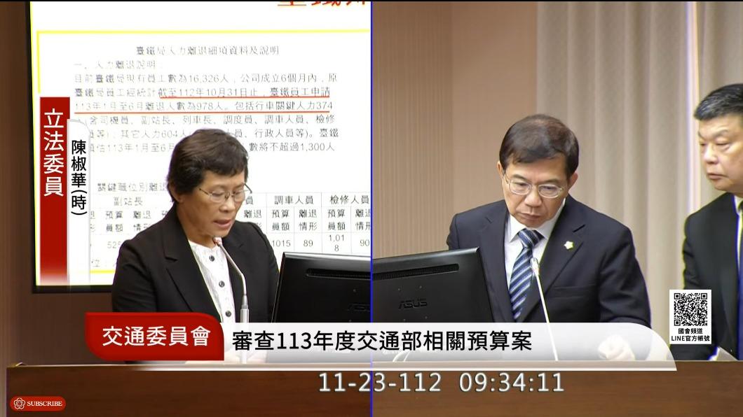 立委陳椒華今在交通委員會質詢。（圖／翻攝國會頻道）