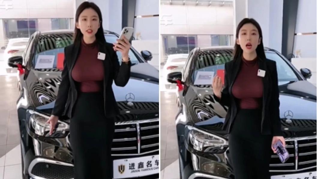 好晃!美女業務賣車狂挺「超兇車頭燈」 老司機全暈了