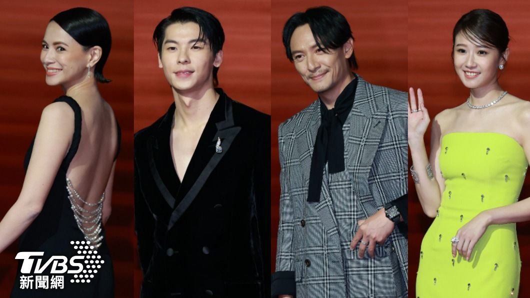 李心潔(左起)、許光漢、張震、方志友的紅毯造型備獲好評。(圖/TVBS娛樂組攝)