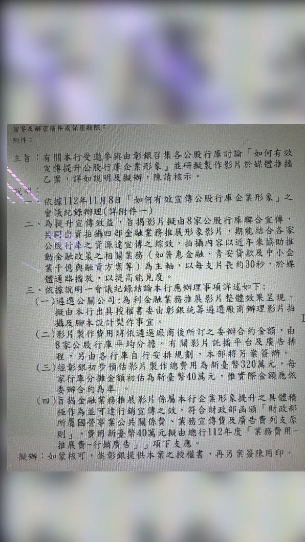 徐巧芯踢爆財政部施壓公股銀行拍廣告,「民進黨又一個濫用公家資源、包裝大內宣的故事」。(圖/徐巧芯提供)