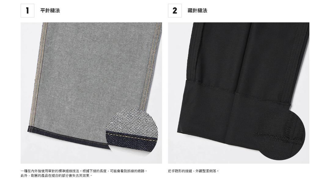 UNIQLO官網公告,進行長度修改,可以選擇平針或藏針縫法。(圖/UNIQLO官網)