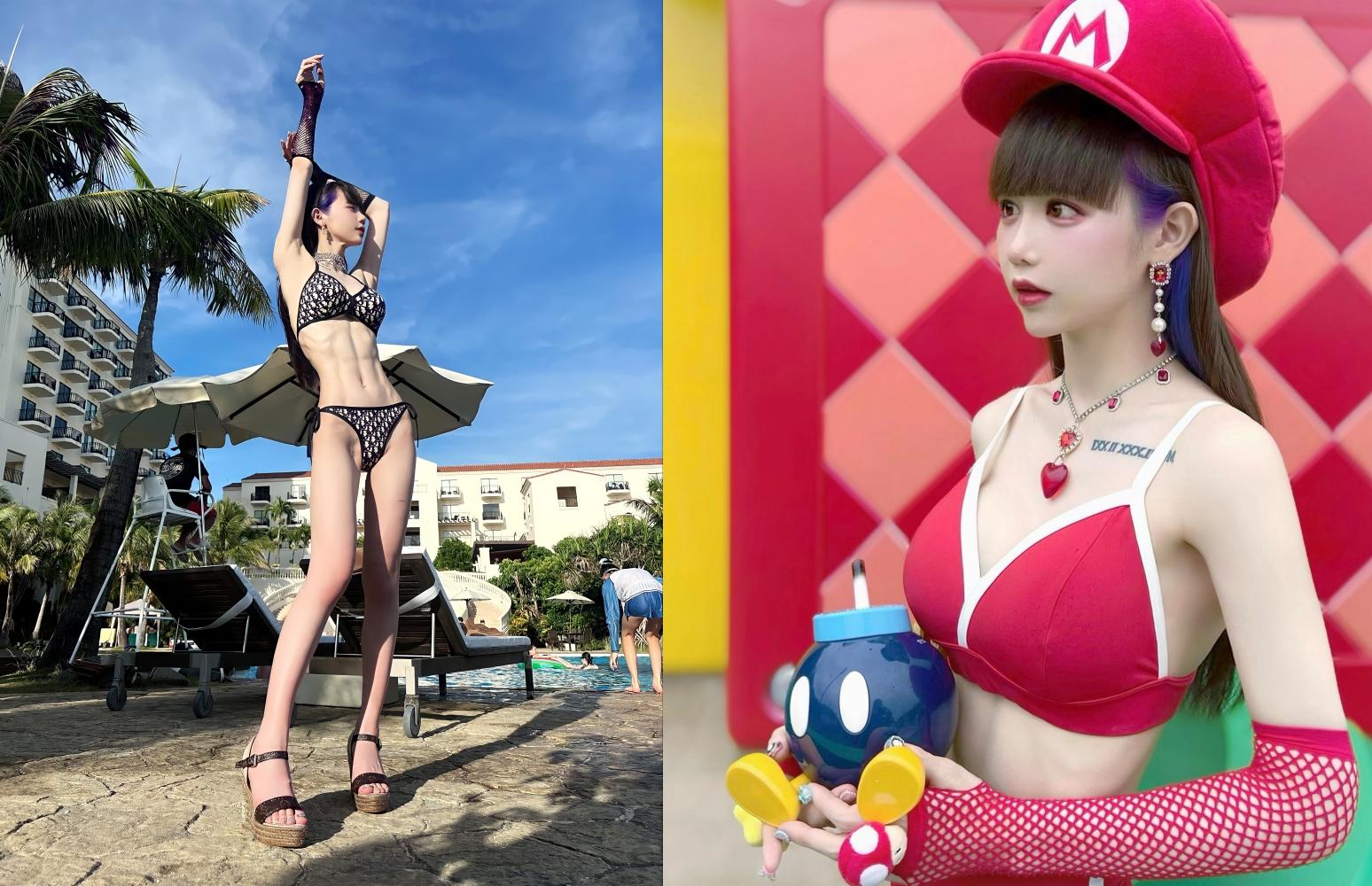 百合喵在日本走的是健身網紅路線,纖瘦卻有超狂腹肌。(圖/翻攝自yurinya1128推特)