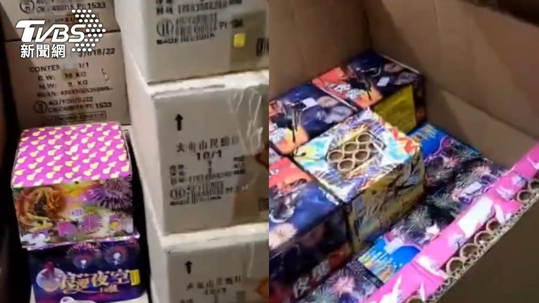 男子租下公墓旁的倉庫囤積大量爆竹煙火。(圖/TVBS)