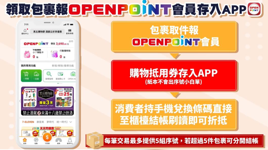 可報OPEN POINT會員直接存入OPEN POINT APP。(圖/翻攝自 Channel7eleven YouTube)