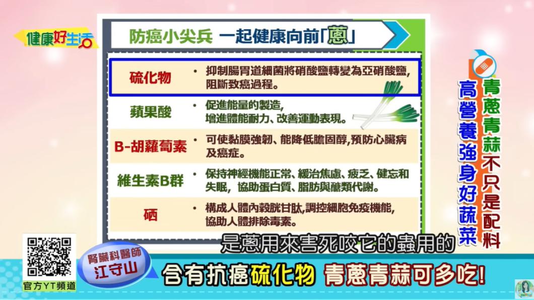 蔥所富含的營養成分。(圖/翻攝自健康好生活YouTube)