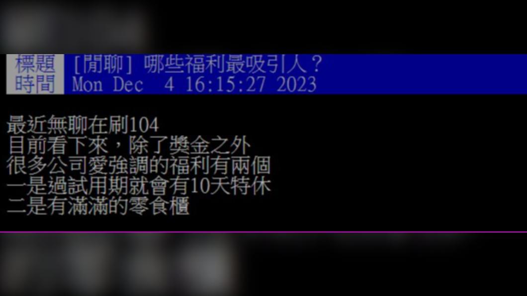 網友發現,有許多公司喜歡強調有特休和零食櫃。(圖/翻攝自PTT)