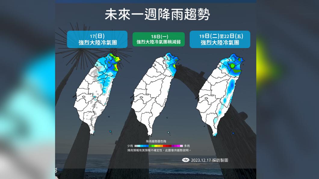 全台受冷氣團影響，氣溫急降。（圖／氣象局）