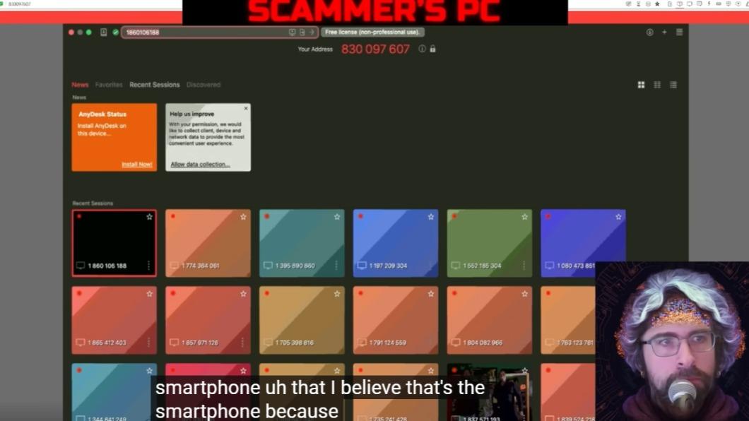 駭客YTR「Scam Sandwich」假扮老奶奶誘詐騙上鉤，影片中卻不斷反入侵對方電腦，挖出各種資訊。（圖／翻攝自Scam Sandwich影片）