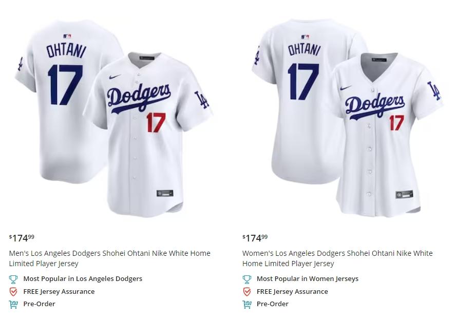 大谷的限量版球衣一件要價174.99美元(約新台幣5465元)。(圖/翻攝自道奇官網)