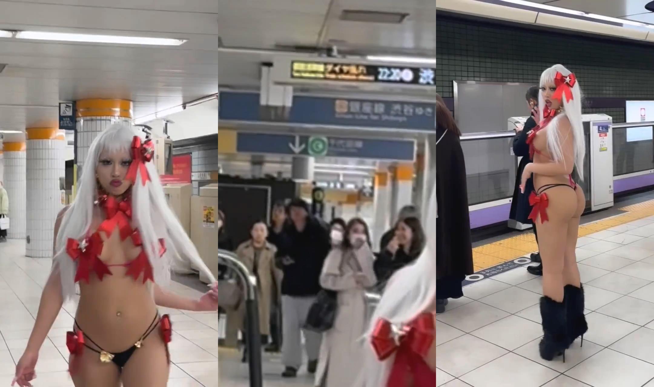 Sunnybunny現身地鐵站的裝扮讓附近乘客看傻眼。(圖/翻攝自sunnybunnychan推特)