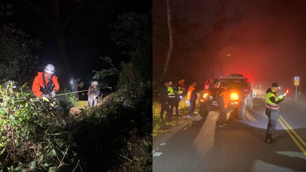 車上8人連人帶車摔落邊坡。(圖/民眾提供)