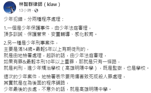律師林智群分析行兇少年最後去處。(圖/翻攝自林智群臉書)