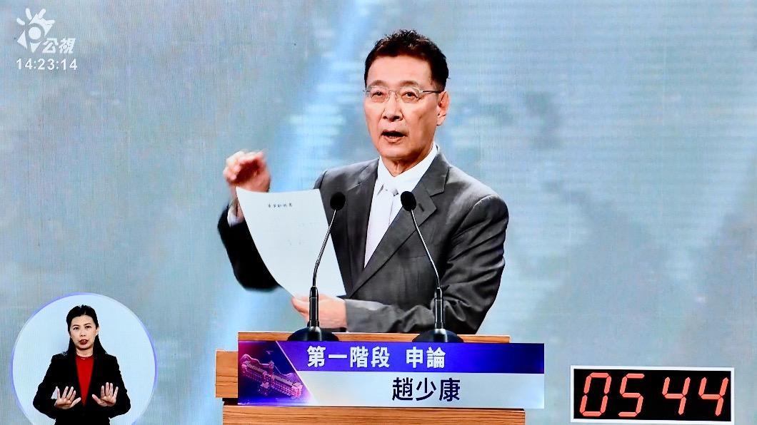趙少康出席副總統電視辯論會。(圖/胡瑞麒攝)