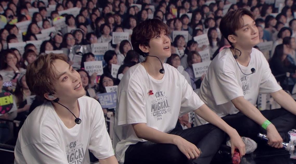 Xiumin、伯賢、Chen(左起)去年跟SM發生合約糾紛。(圖/翻攝自avex YouTube)