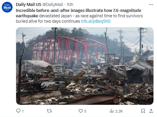 地震後,地面出現超過百尺深的裂痕。(圖/翻攝自X@DailyMail)