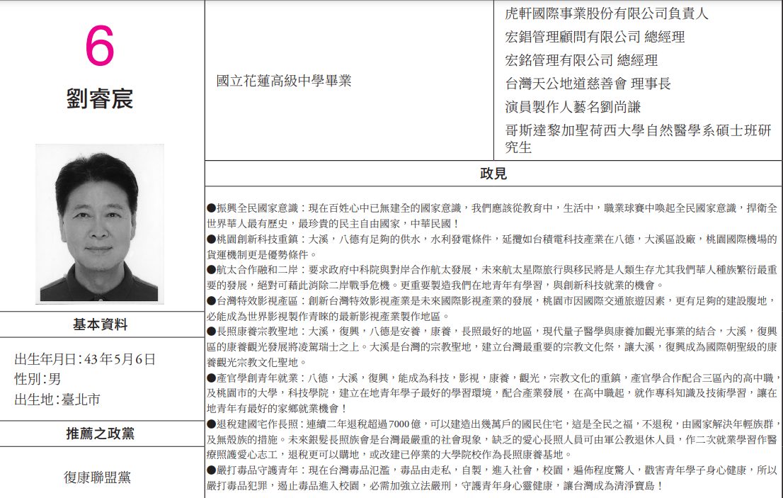 資深演員劉尚謙參選桃園市第六選區立委。（圖／翻攝自黃揚明臉書）