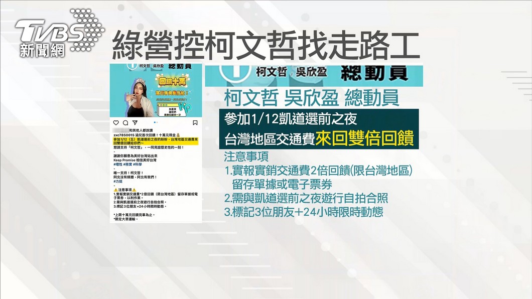 綠控挺柯網紅花10萬找走路工。(圖/TVBS資料畫面)