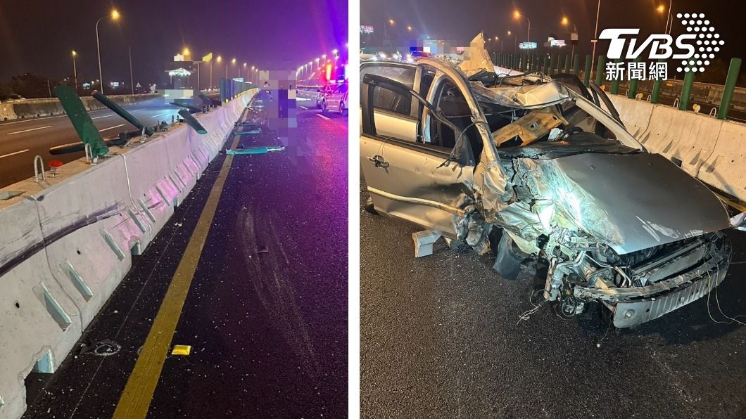 國1北上西螺段1死1傷!防眩板整排噴飛 車全毀男噴飛車道