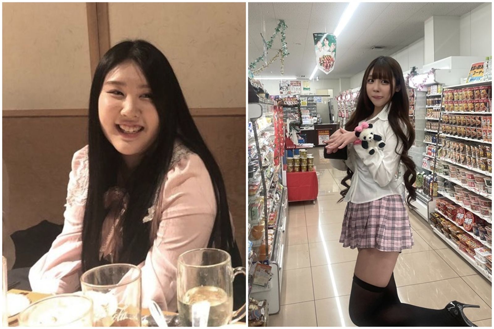 日本網友中村珠愛莉女大十八變,瘦身前後對比照引起討論。(圖/翻攝@9ninecat_ X)