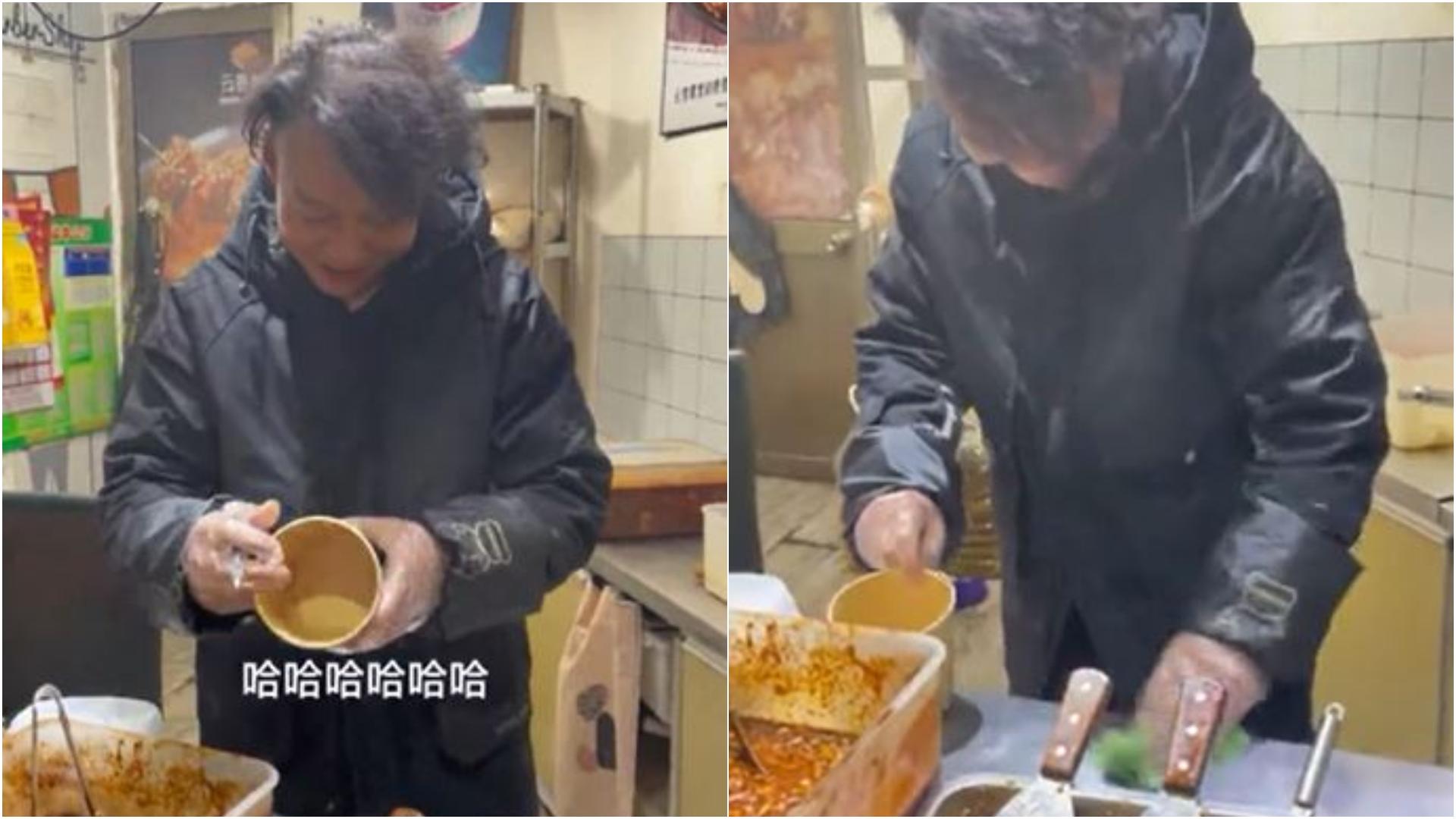 老闆略顯尷尬不停裝忙。(圖/翻攝自抖音)