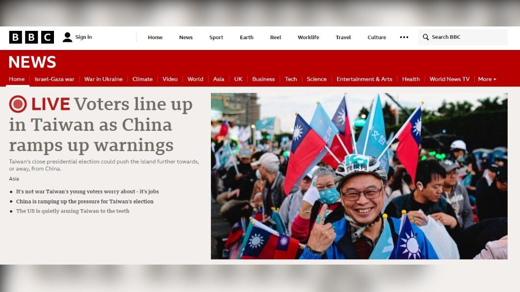 BBC專門開設不斷更新來報導台灣大選。（圖／翻攝自BBC）