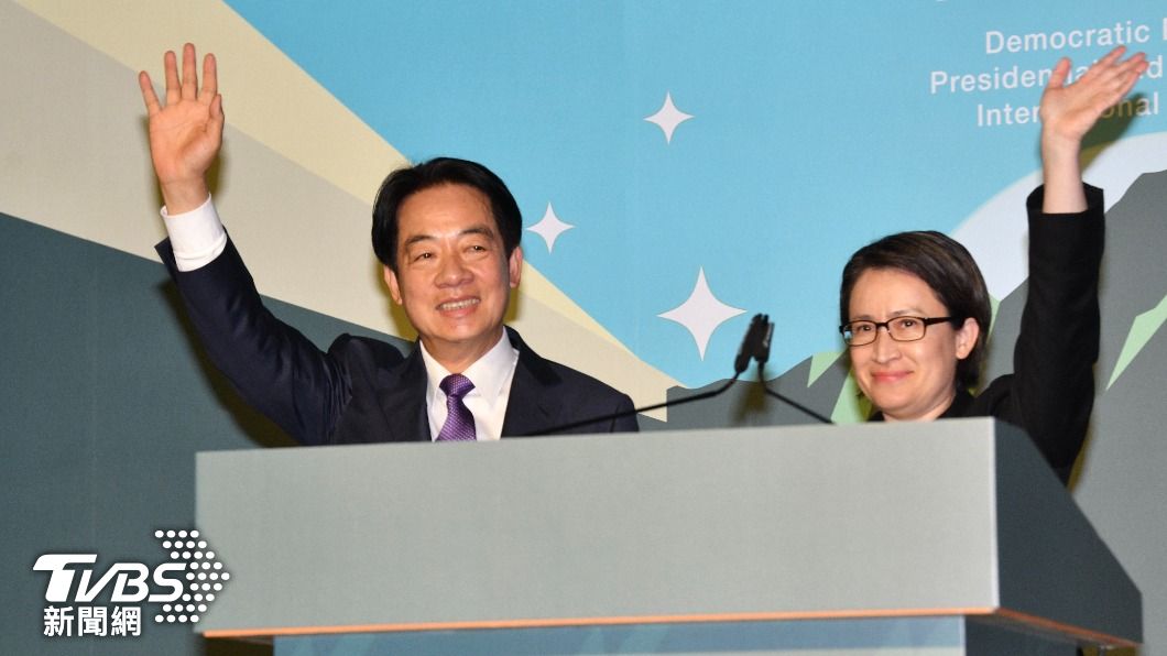 賴清德在國際記者會上發表勝選感言。(圖/TVBS)