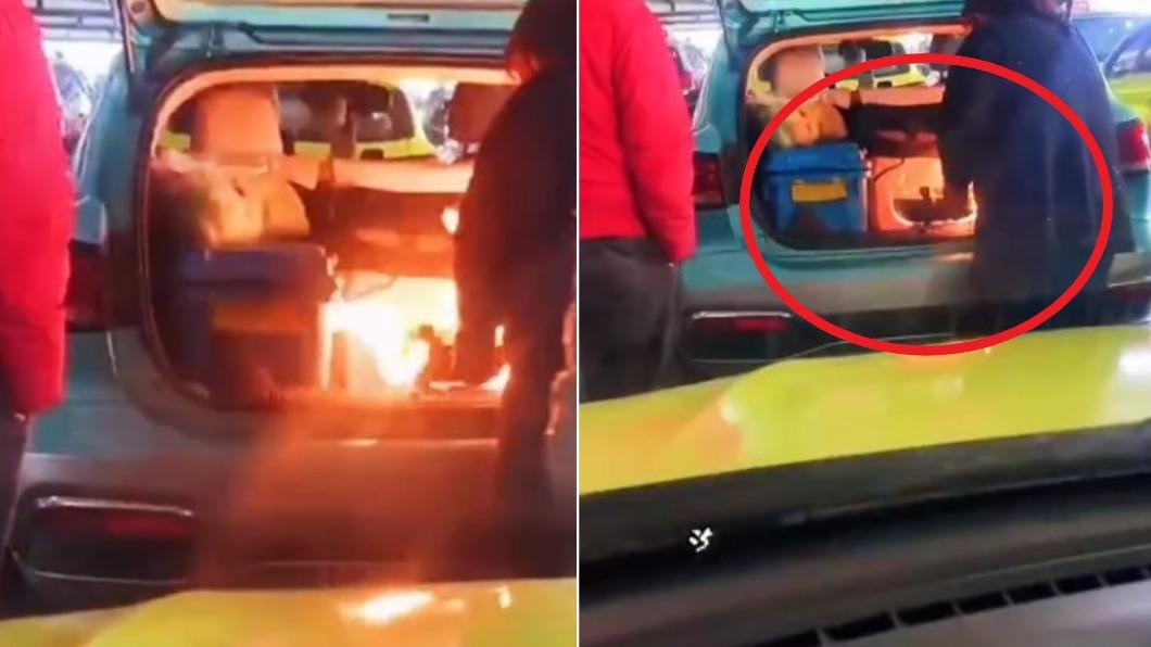 上海女運將後車廂「明火炒菜」 網友傻眼:不怕油箱爆炸?