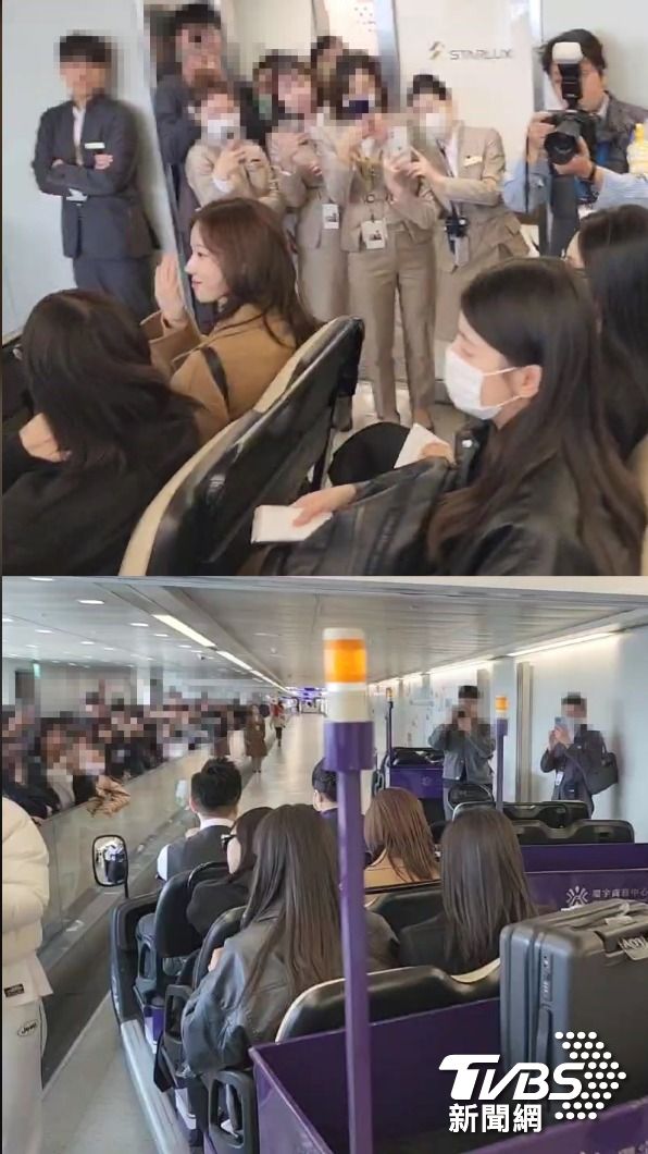 除了跟機的粉絲以外,aespa還引來不少地勤包圍拍攝。(圖/TVBS)