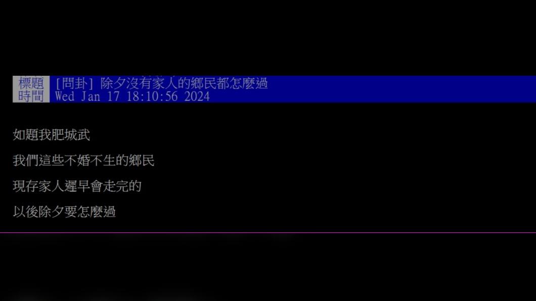 原PO好奇問「除夕沒有家人的鄉民都怎麼過」（圖／翻攝自PTT）