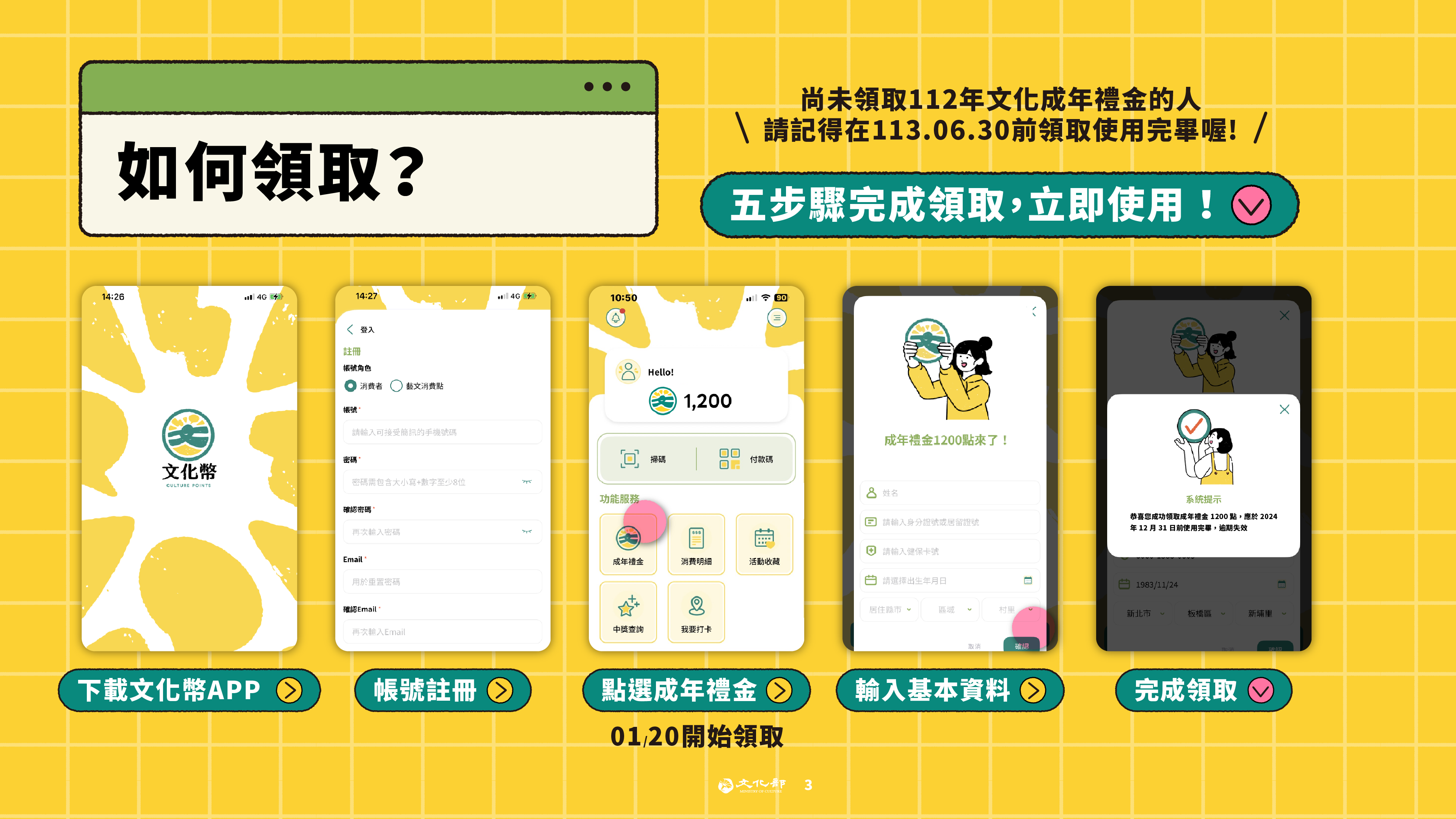 文化成年禮金領取方式。(圖/翻攝自文化部)