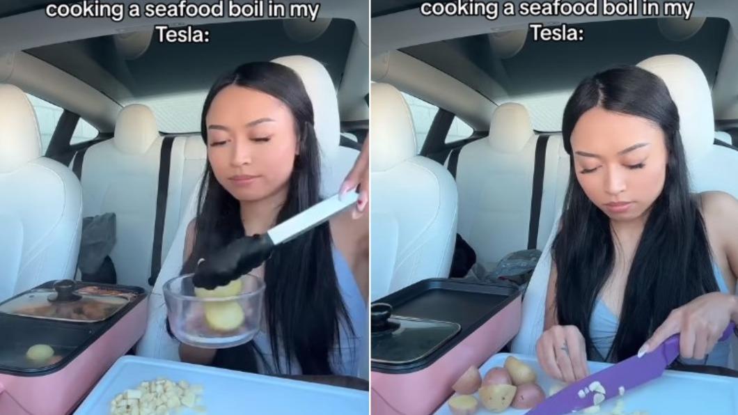 艾麗莎煮飯全程都在車內度過。(圖/翻攝自Instagram@alyssalauren)
