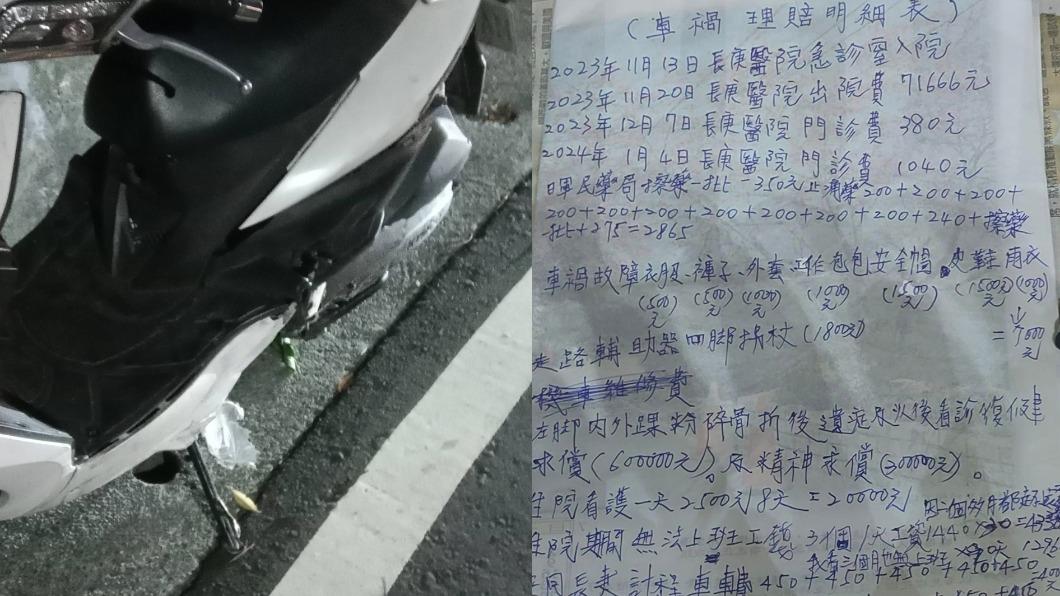 車禍當中樂透！他機車被撞求償百萬　「手寫誇張明細」瘋傳