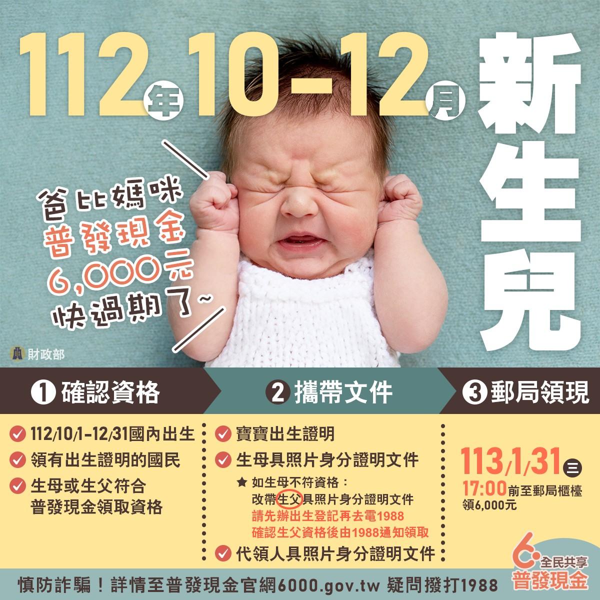 新生兒領取6000元懶人包一次看。(圖/財政部)