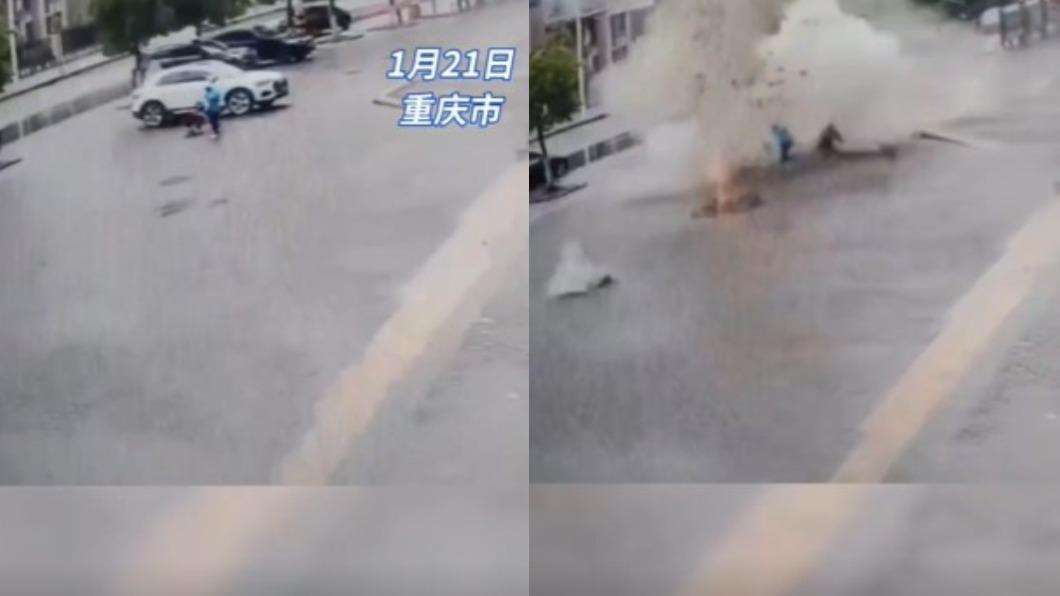 鞭炮丟下水道「人孔蓋炸飛」!陸男童炸傷臉 車子彈起瞬間瘋傳