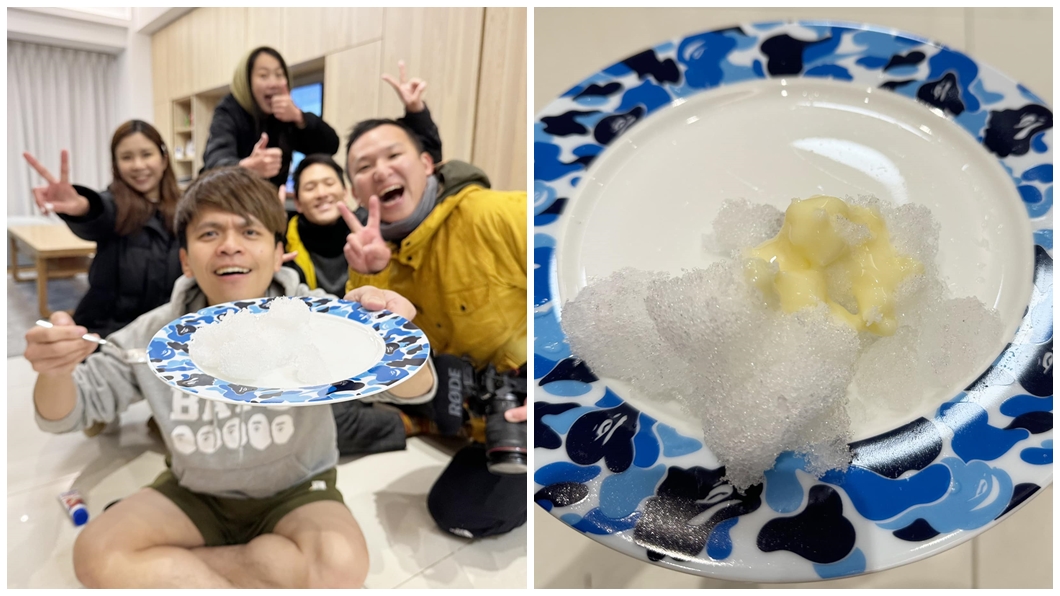 陽明山下雪!蔡阿嘎挖雪裝盤「加煉乳爽吃」 曝真實口感哭了