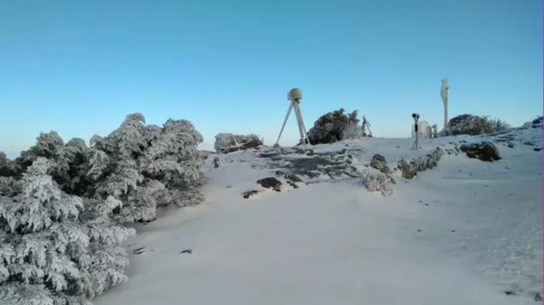玉山連夜下雪變成雪白世界。(圖/氣象署提供)