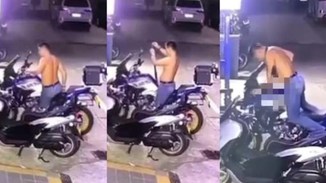 半裸領帶男性侵機車!瞄油箱狂捅 陸街頭化身「重雞騎士」