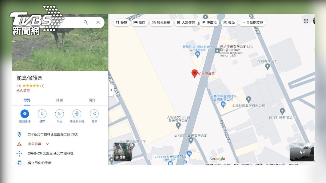 新北樹林Google地圖驚見鴕鳥保護區。（圖／動保處提供）