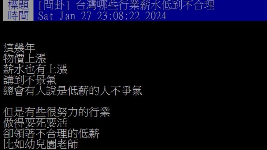 網友好奇,哪個職業低薪到不合理?(圖/翻攝自PTT)