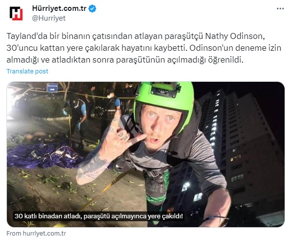 奧丁森重摔在地身亡。（圖／翻攝自Twitter）