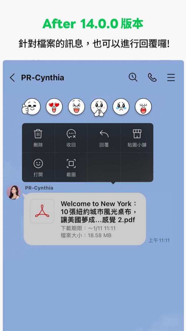 最新版本檔案類訊息也可回覆。(圖/LINE提供)